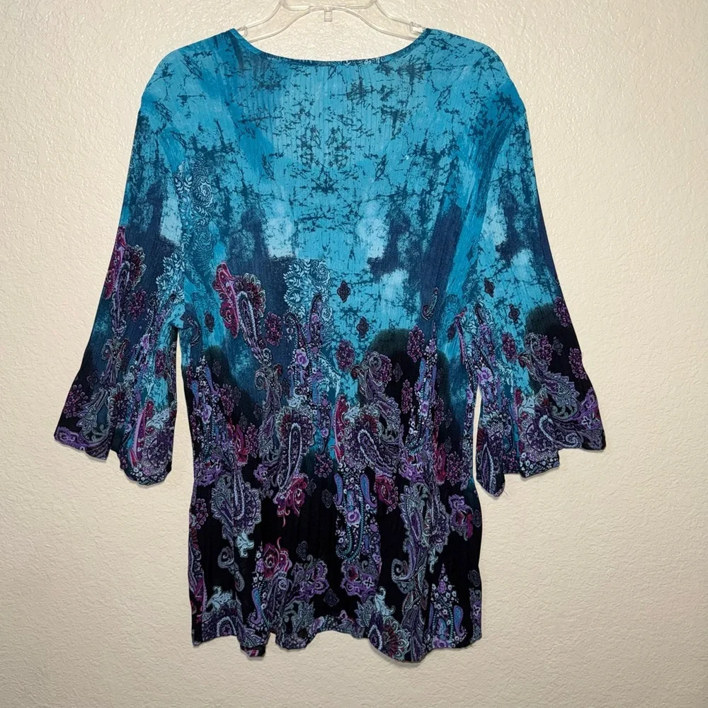 Maggie Barnes Catherines 1X Paisley Boho Tunic Top Beaded Bell Sleeve - Picture 8 of 16